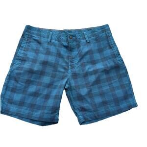 The North Face Shorts Alderson Blue Cotton Plaid Flat Front Short 38 8.5” Inseam